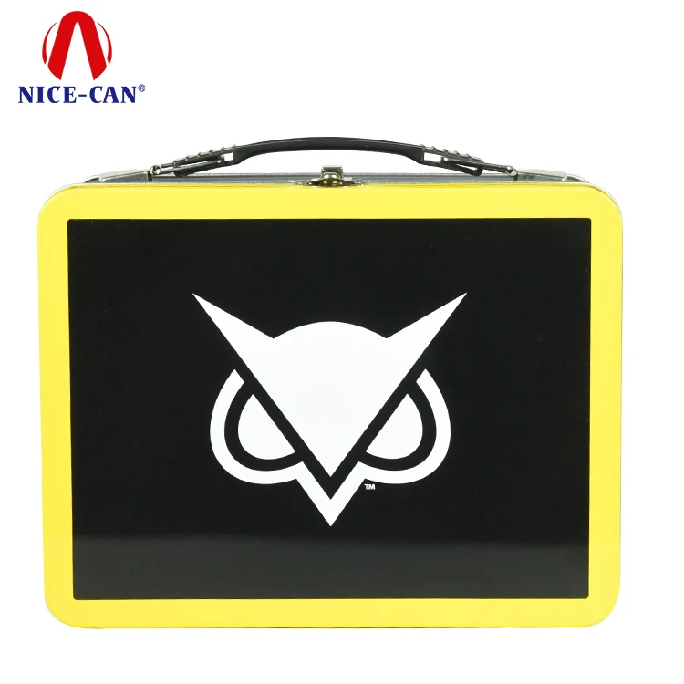 Large vintage retro tin can children lunch box metal tin set kids with handle