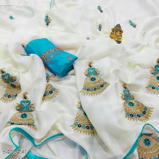 Белые небесно-голубые вышитые сари с кружевной каймой и юбкой в стиле Болливуд, новейшая одежда для вечеринки, свадебное Шелковое Сари и блузка