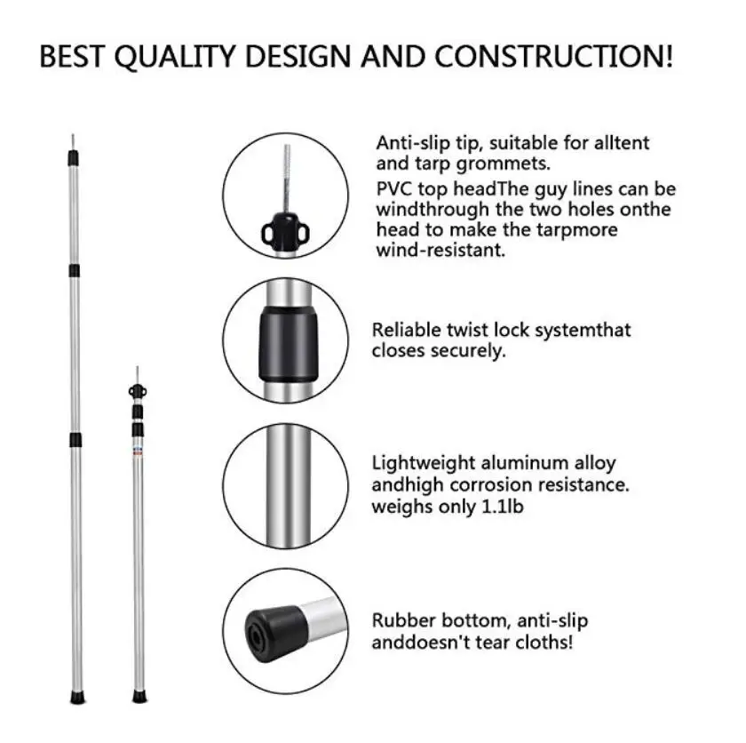 Collapsible Lightweight Tarp Poles Telescoping Aluminum Tarp and Tent Poles, Adjustable Poles for Camping, Backpacking Pole