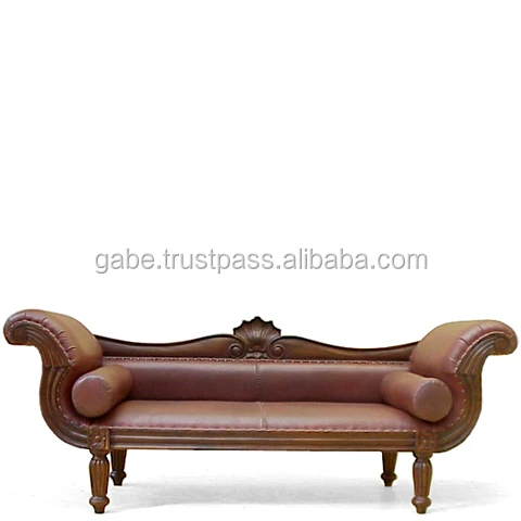 Wooden sofa 3 Seater solid teak wood Antique carved with leather upholstery