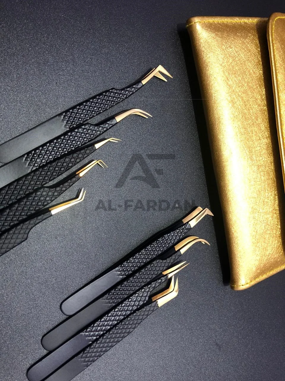 Russian Volume Eyelash Extension Tweezers Solid Stainless Steel Matte Black Gold Tip Set Lash Tweezer 90 Degree Boot Tweezers
