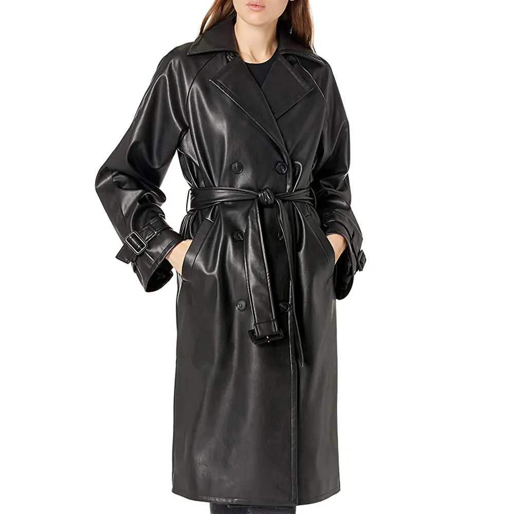 Hot style clothing winter ladies long women leather trench coat Made in Pakistan