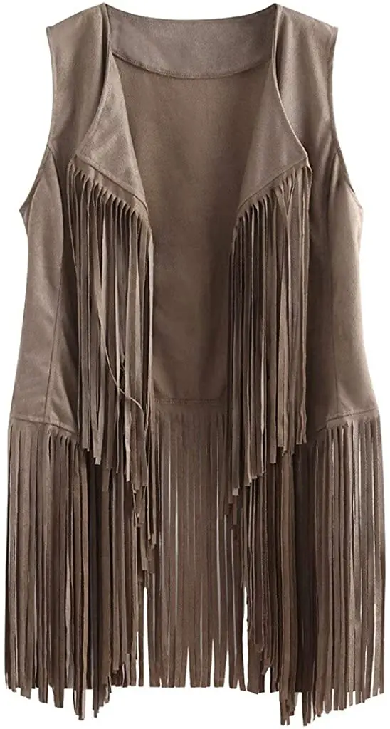 OEM Custom Fringe Vest for Women, Faux Suede Leather Cowboy Style Vest Sleeveless Tassels Cardigan Waistcoat