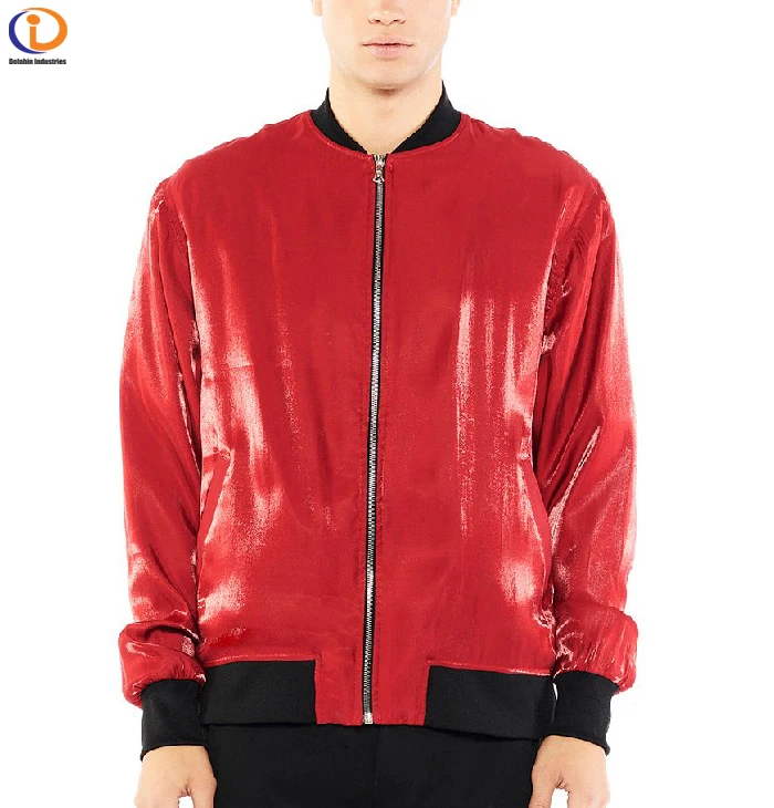 Hot New Mens Full Zip Plain Red Bomber Jacket Ribbed Collars, Cuffs And Waistband Bomber Jackets