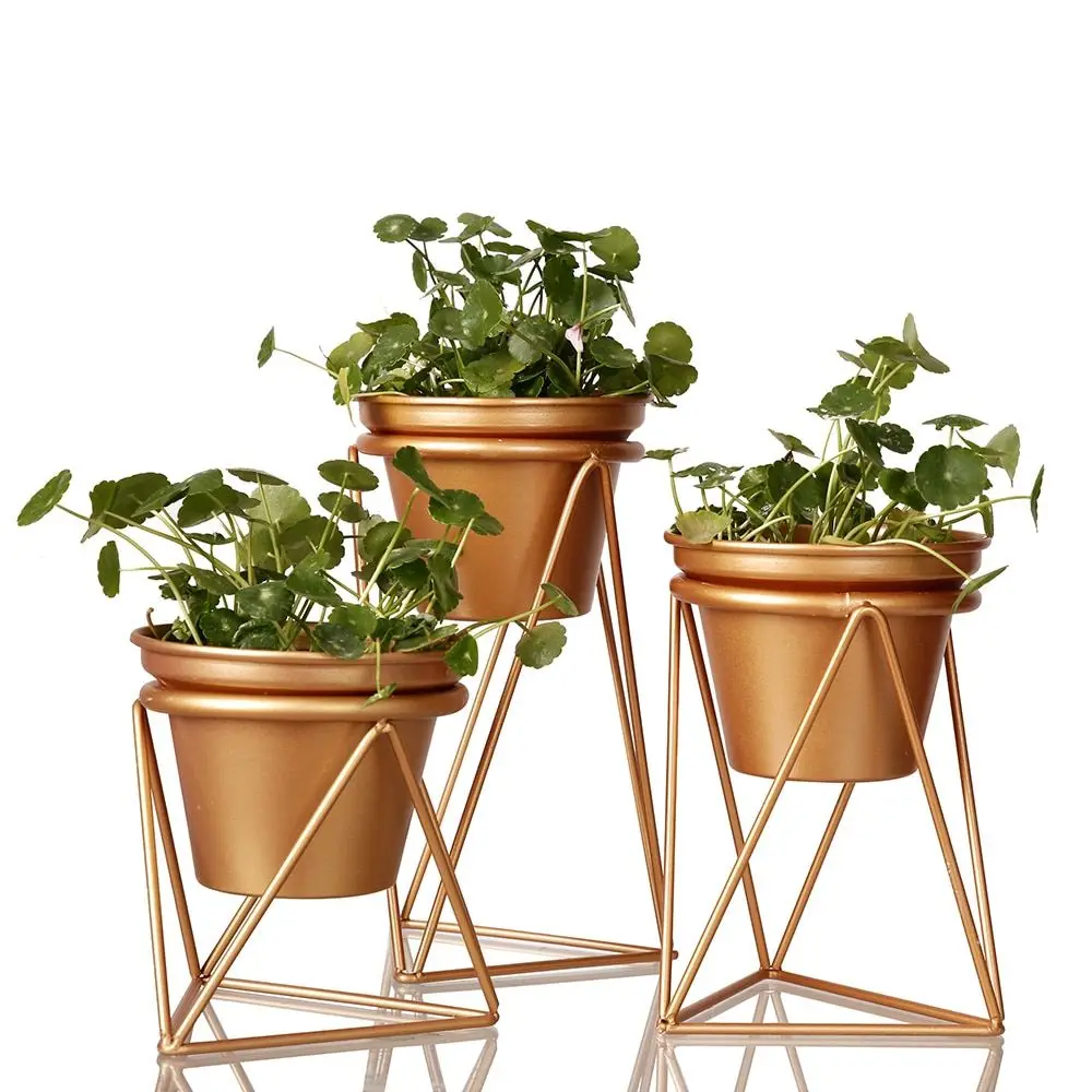 Уличные и комнатные многоугольные металлические вазы/Золотые Большие цветочные горшки/горшки для деревьев растений набор из 2/3/5