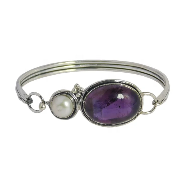 Classic Design Amethyst Multi Gemstone 925 Sterling Silver Bangle Fancy Jewelry Bracelets And Bangles
