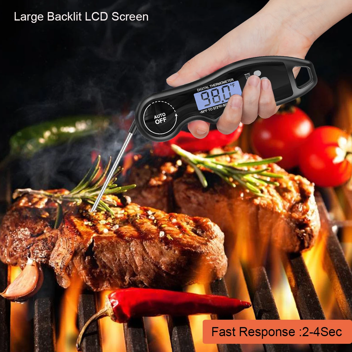 Waterproof Internal Magnet Thermapen Instant Read Thermometer With Large Backlit LCD Screen Meat Probe Thermometer