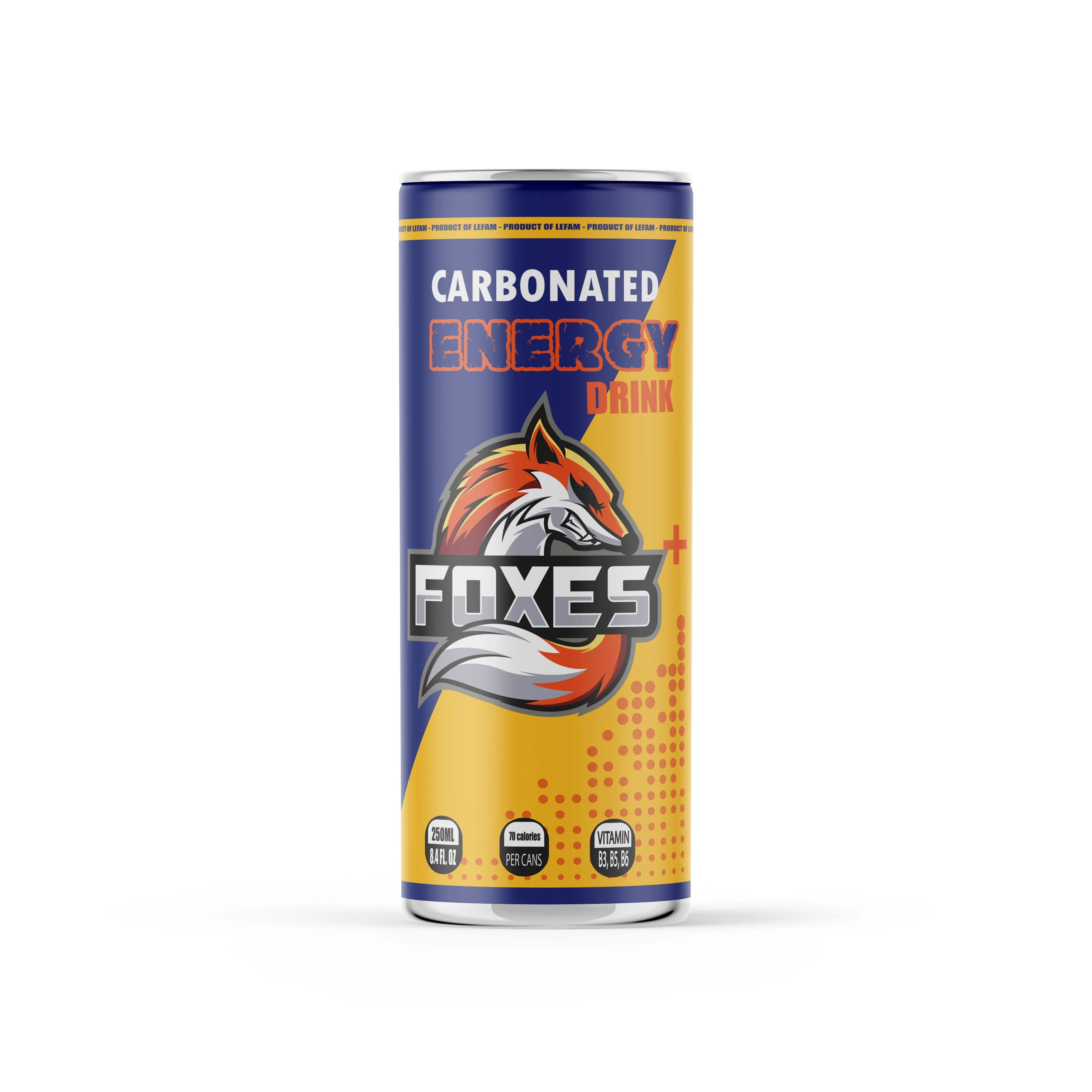 Bebida Energia carbonatada Lata de Aluminio FOXES PLUS OEM Lefam Refresco Etiqueta Privada HACCP Certificados completos