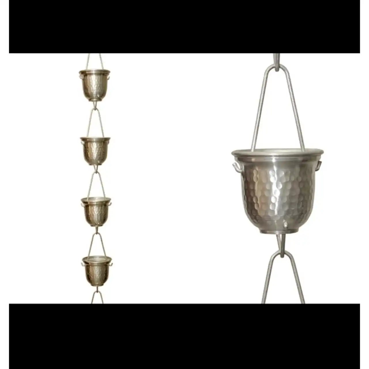 Garden Rain Chain. 8pcs in a chain hammered in silver color.