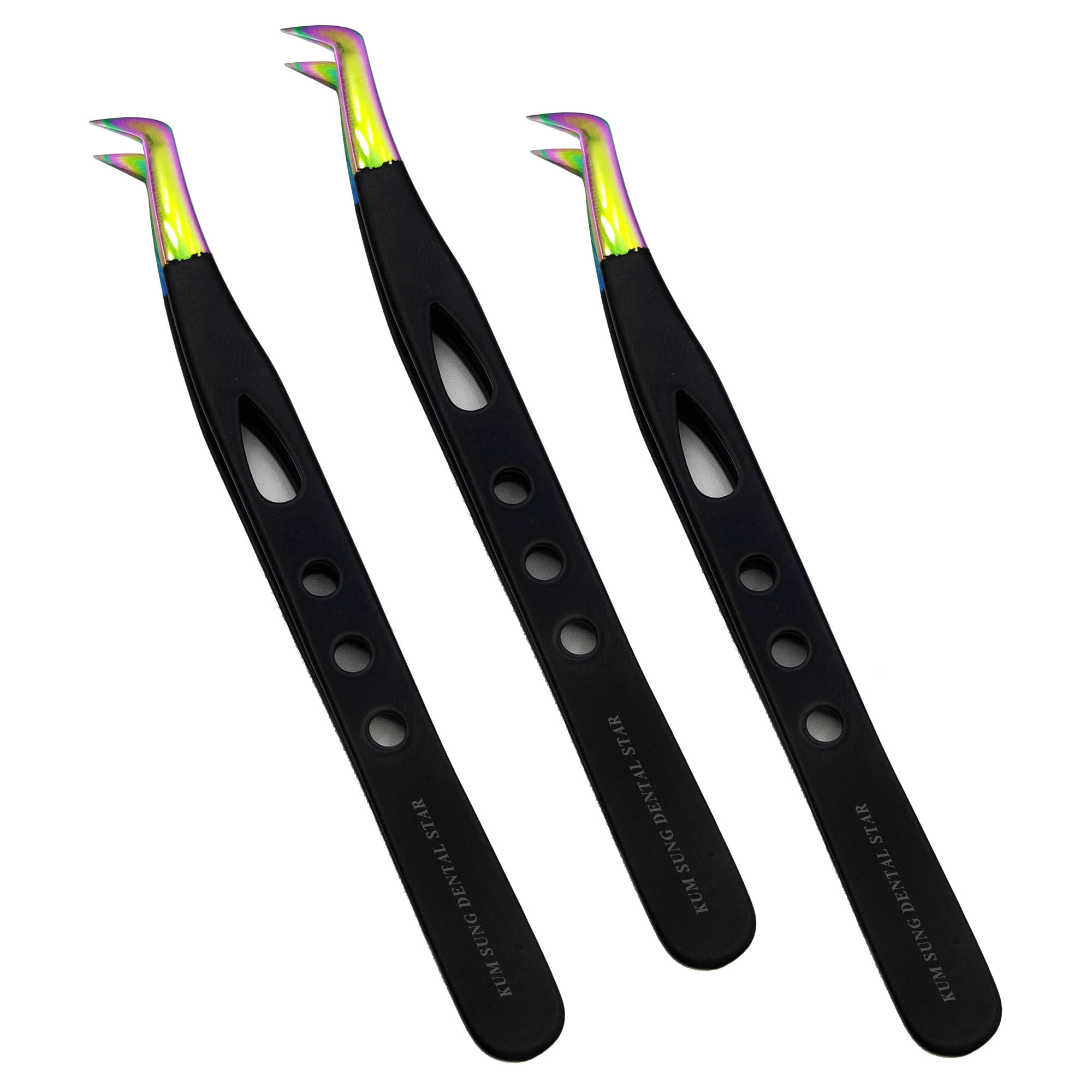 Лидер продаж пинцет для объема ресниц Премиум-Качества из нержавеющей стали черного цвета с радужными наконечниками инструмент