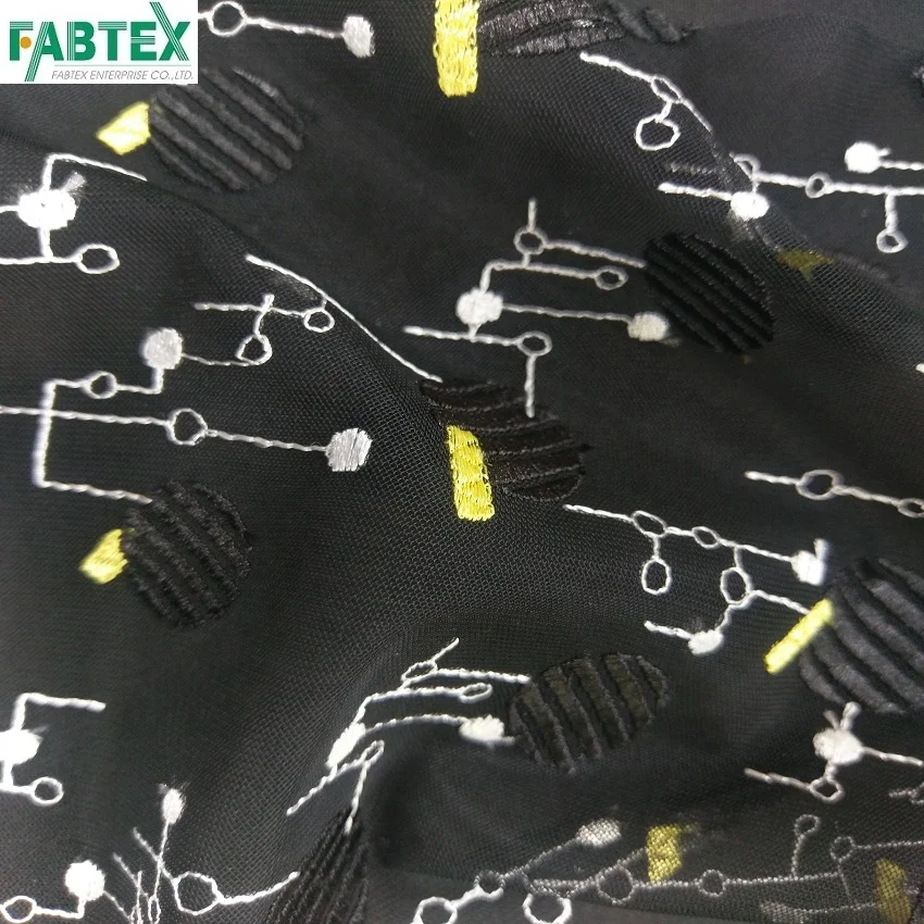 High quality geometrical pattern embroidery mesh fabric 100% Polyester mesh with embroidered #CN30924