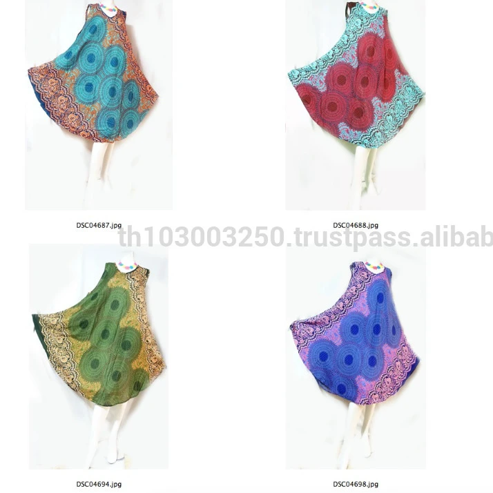 vintage retro thai style HIPPIE BOHO umbrella rayon dress mandanla print polka dot butterfly bat wing kaftan tank umbrella dress