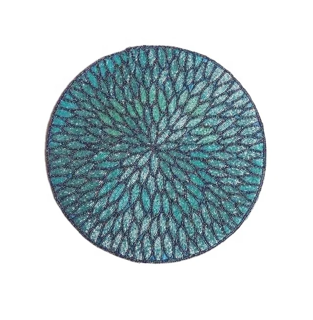 Round Glass Bead Table Mat with Sun Flower Leaf Style Other Colors Also Available Place Mat