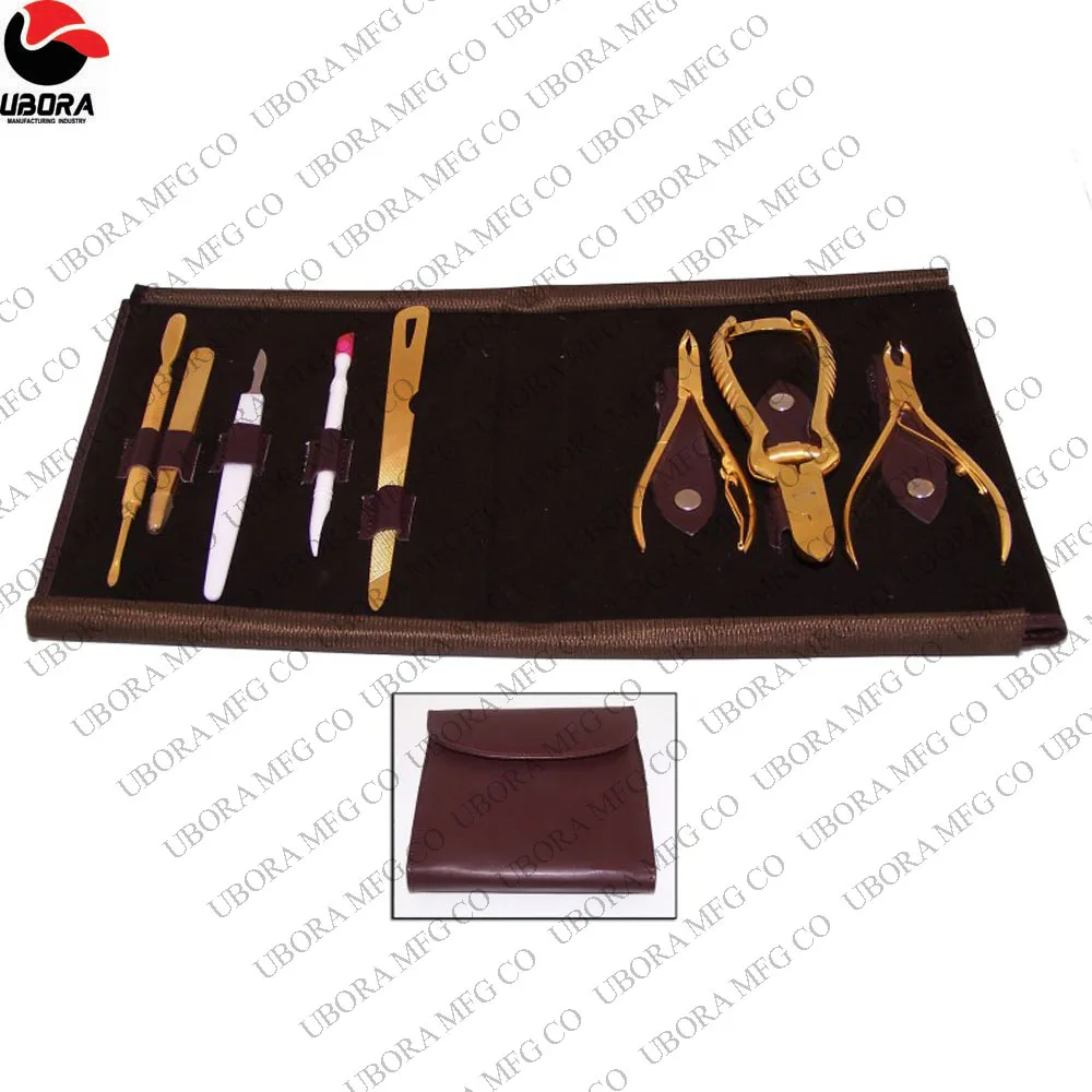 PROFESSIONAL 8 PIECES GOLD PLATED TOOLS MANICURE & PEDICURE SET
