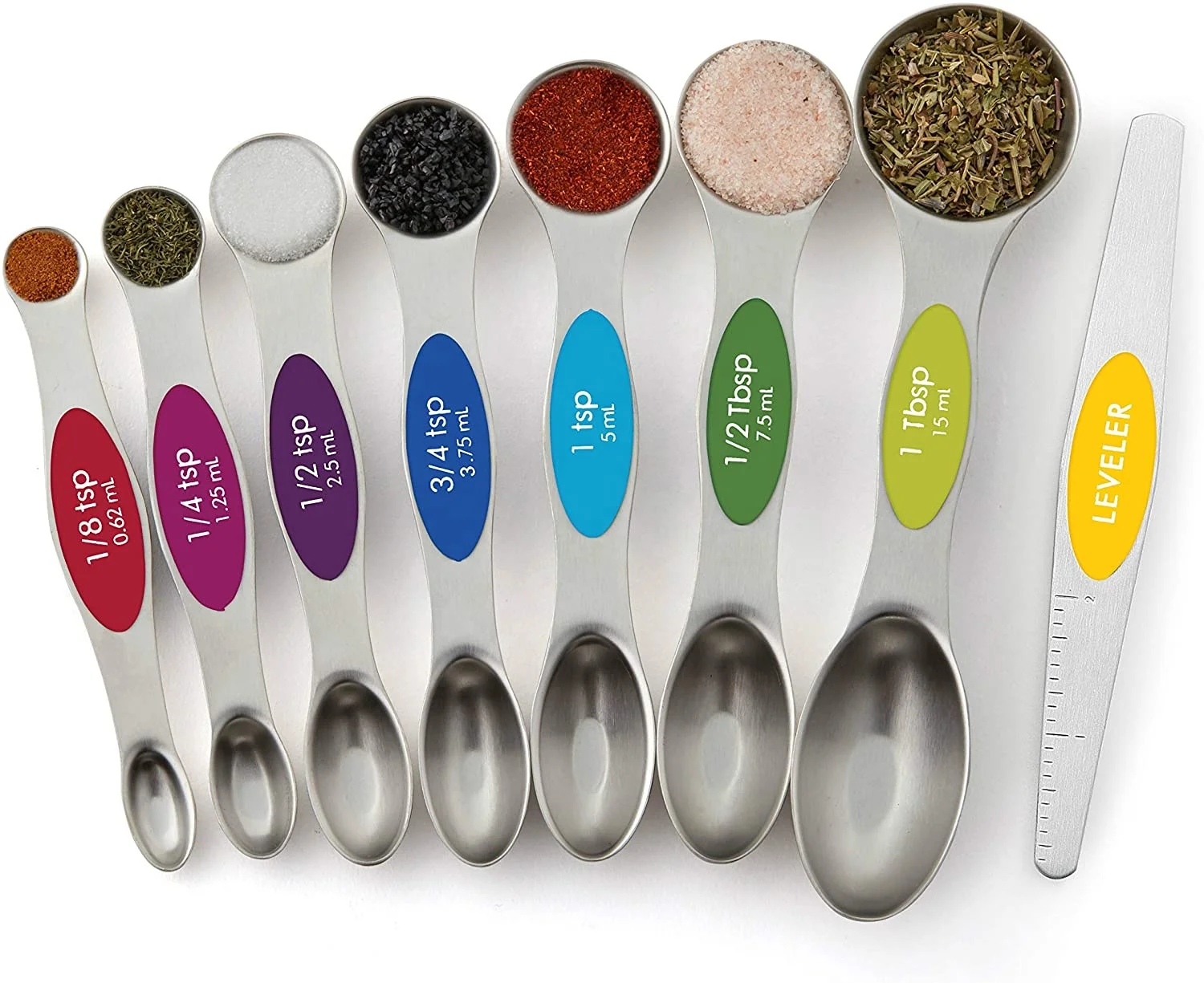 
Premium 8pcs Stainless Steel Magnetic Measuring Spoons Set with Leveler, Double-Sided Design fits Spice Jars 
