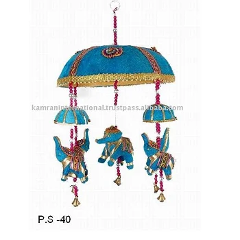 Indian fabric Elephant bell wall hangings in blue color, Traditional Rajasthani bell wall hanging