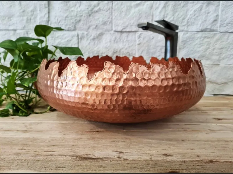 Round Copper Sink Sunset Non Gloss Hammered Kitchen Wash Basin Wash And Utensils Washer Sink Outer Mosaic Designer Sink Modern