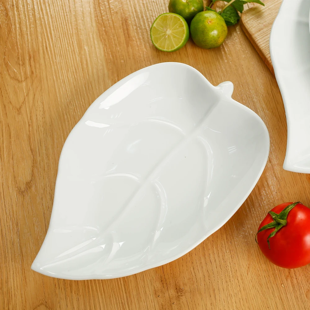 OEM Leaf-shaped white porcelain plate for vegetables and fruits in the buffet from Viet Nam wholesale manufacture
