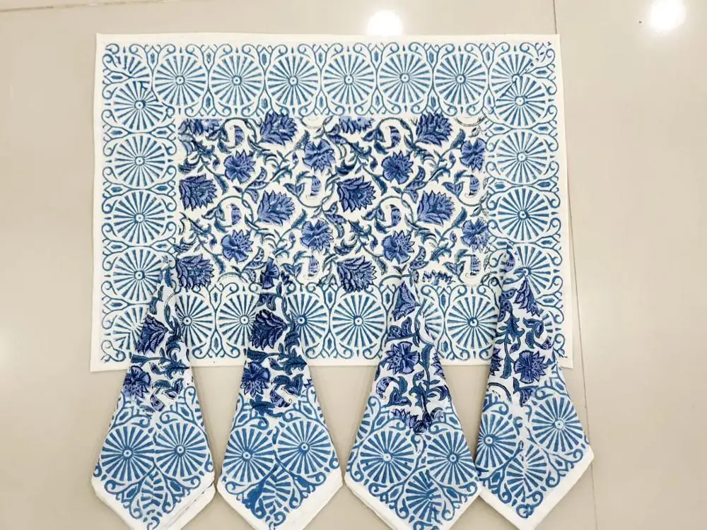 Hand Block Print Table Mat Set With Napkin Beautiful Hand Block Printed Cotton Table Cover Handmade Table Cover