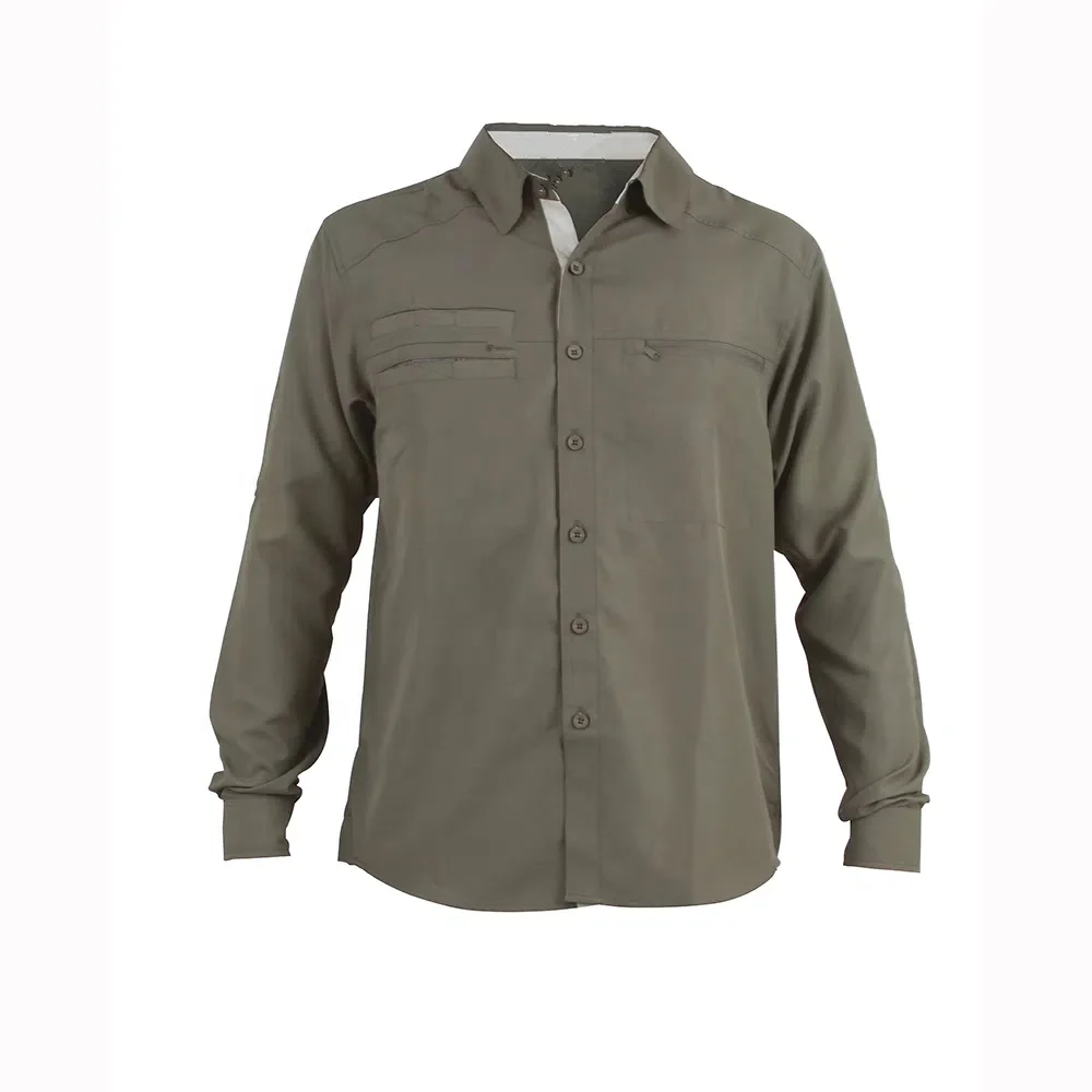 Крутая нейлоновая Мужская рубашка для работы оливково-зеленого цвета
