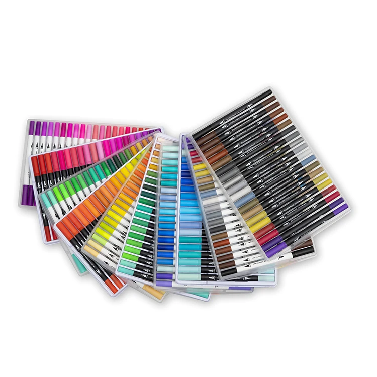 
OEM Custom Logo 12-100 Colors Dual Tip Mini Tip Magic Watercolor Warter Brush Pen Color Brush Pen Set Art Drawing Marker Markers 
