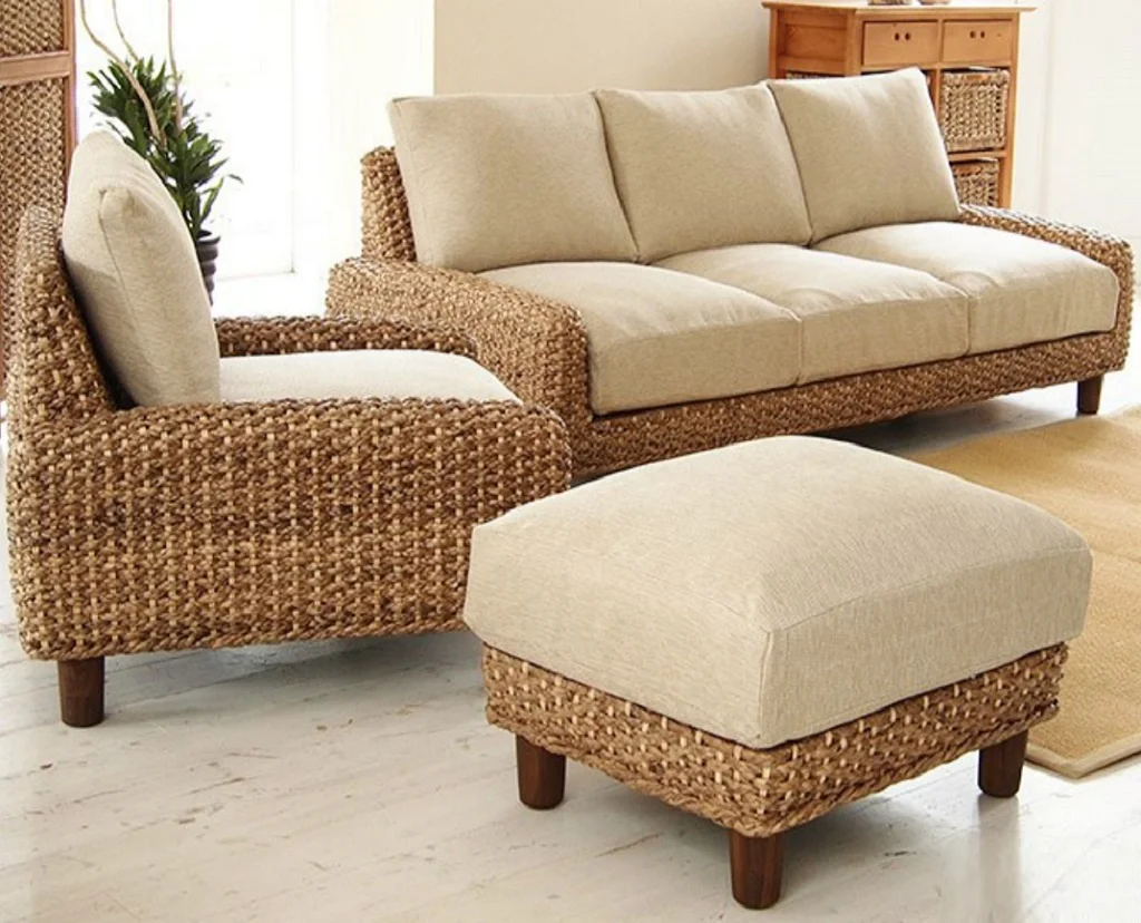 
Hot Sale Water Hyacinth Indoor Rattan Living Room Wood Sofa Set Home Furniture (Hand woven by wicker,hyacinth & wooden frame ) 