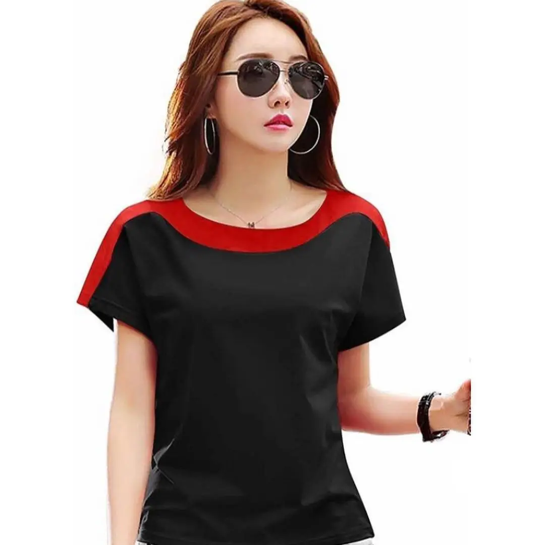 new Fashionable women summer short sleeve beaded t shirt ladies simple design casual top
