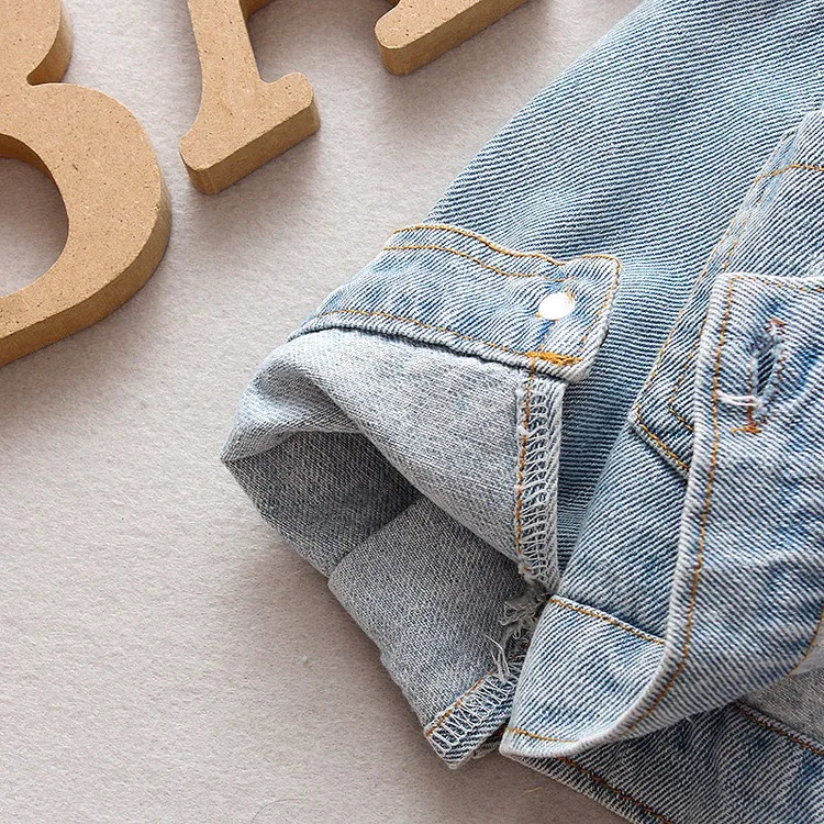 Весенняя хлопковая детская джинсовая куртка ткань для маленьких мальчиков