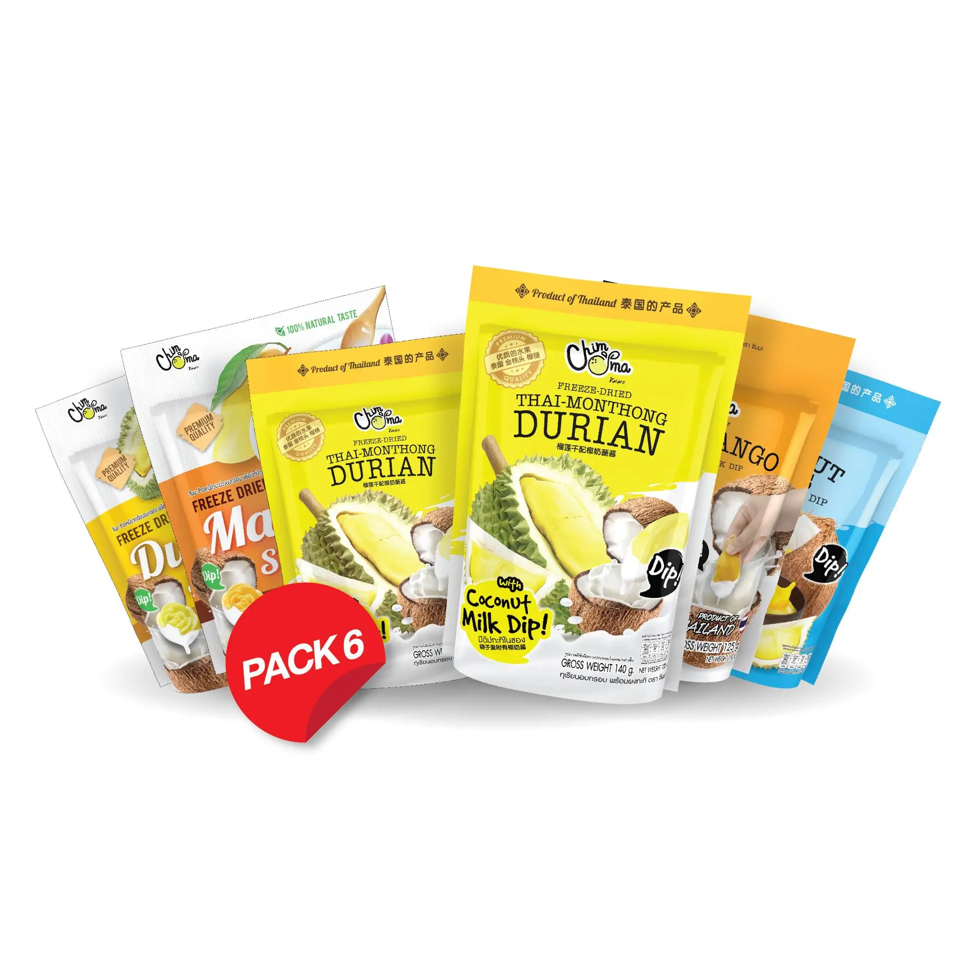 Смешанные замороженные фрукты и сушеные фрукты с кокосовым молоком и дуриан Dip (5 пакетов/упаковка) бренд Chimma