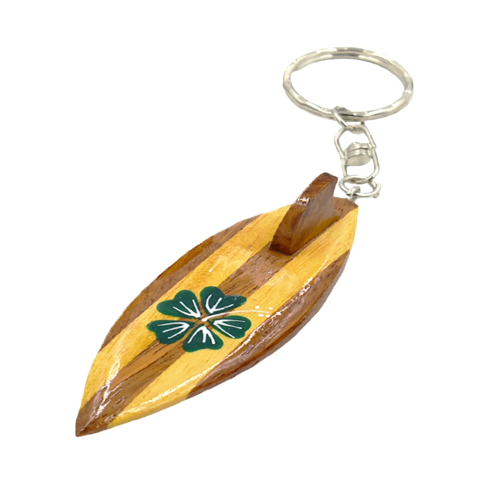 Best seller wood surfboard key chain with hand painted hibiscus flower key holder customized shape key ring