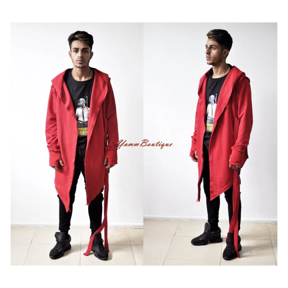 Super Quality - Hooded Cardigan Kimono Cyber Goth Jacket-Long Asymmetric Punk Cosplay Urban Coat Steampunk Futuristic
