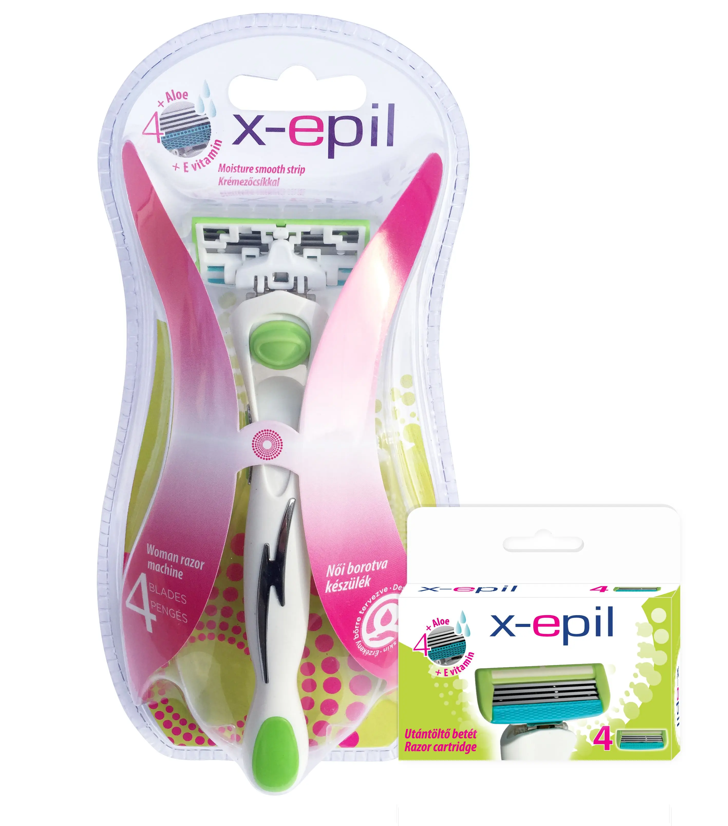 
X-EPIL Woman razor cartridge with 4 blade/4pcs Stainless Steel Razor Head Set 