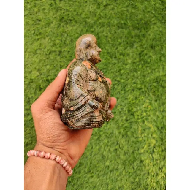 Unakite Laughing Buddha Natural Crystal Hand Carved Healing Stone Black Obsidian Buddhas Statue for wholesale