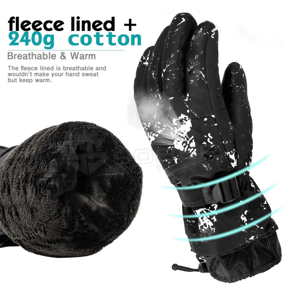 Printed Winter warm Outdoor Sports Ski Gloves  Leather Snowboard Gloves