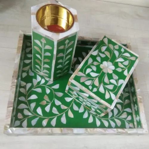 
Mother Of Pearl Inlay bakhoor burner set , tray , box and burner 