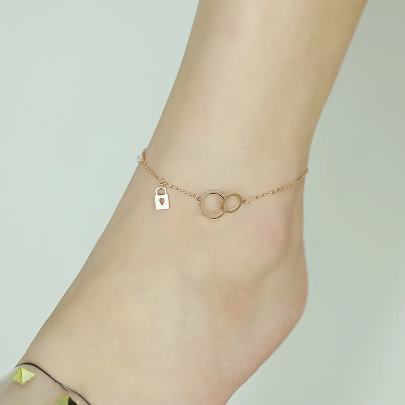 ORDRM bracelet de cheville pour femme bulk plain lock and key stainless steel foot jewelry women anklets gold