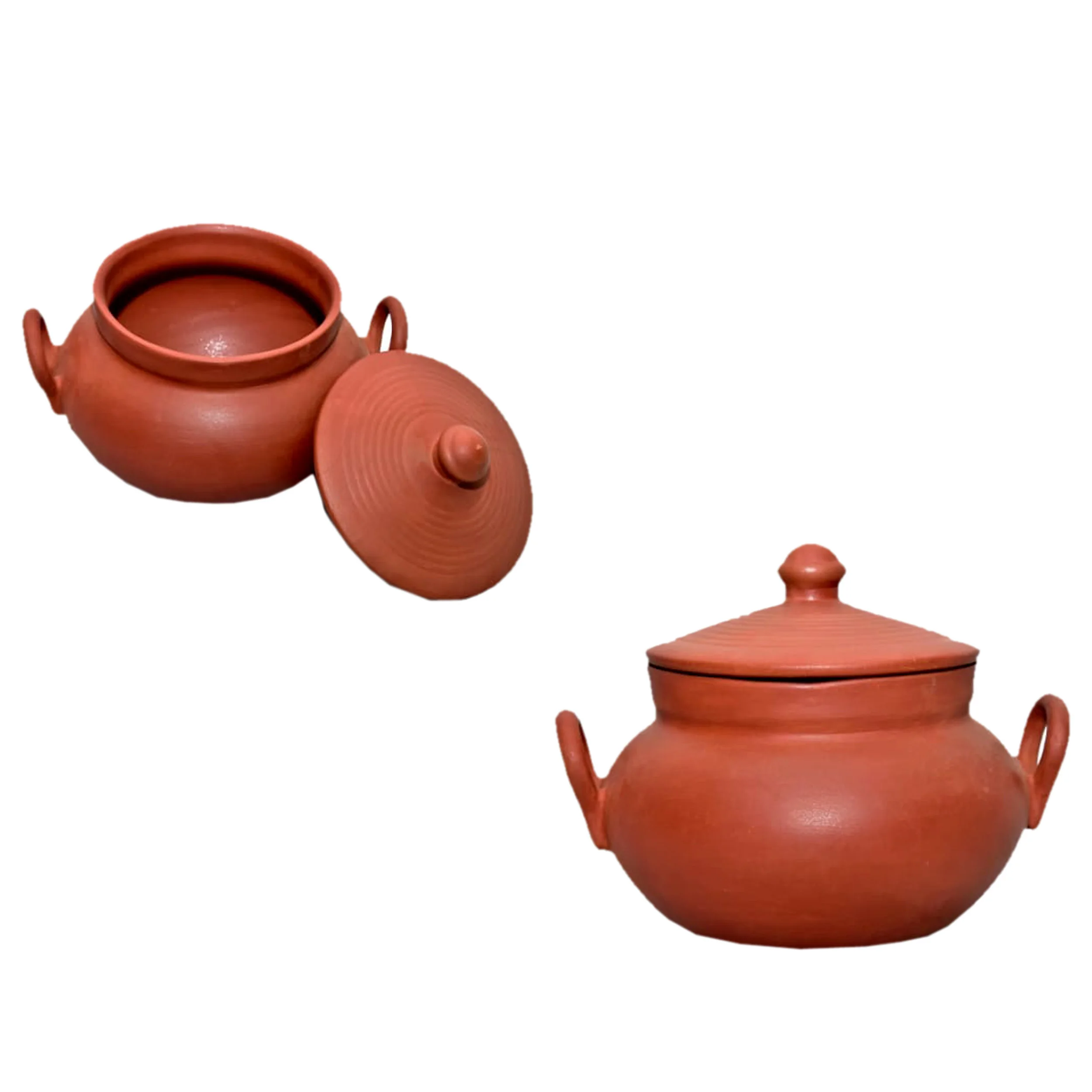 Earthen Brown handmade clay cooking utensils round clay Indian mathani round handi pot with handle of high quality