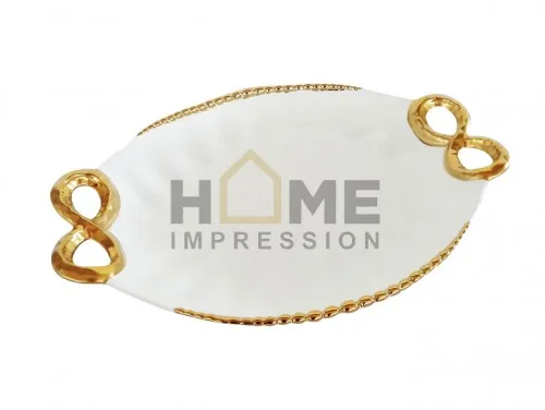 3 отсека бело-золотой оставляет края крышки интересный яркий поднос Ename бисерной вышивкой Роскошные кривой лоток