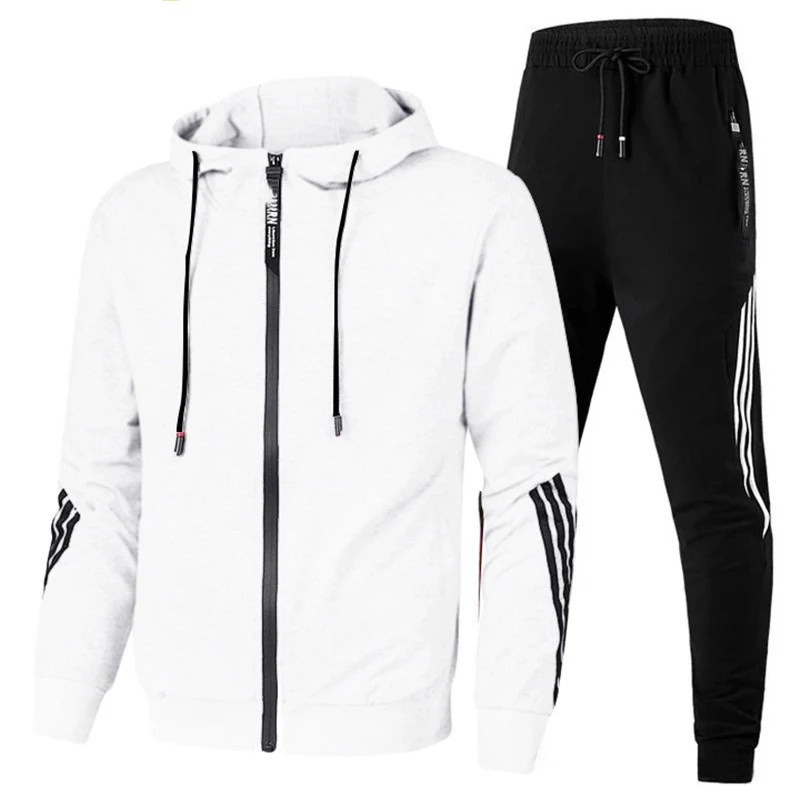 High quality tracksuit Men Thicken Fleece 2 Piece Plain Hoodies Men Zipper Tracksuit Set