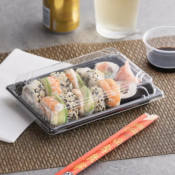 Best Selling Box Plastic Packaging Manufacturer Black Sealed Buckle Food Sushi Take Out Container