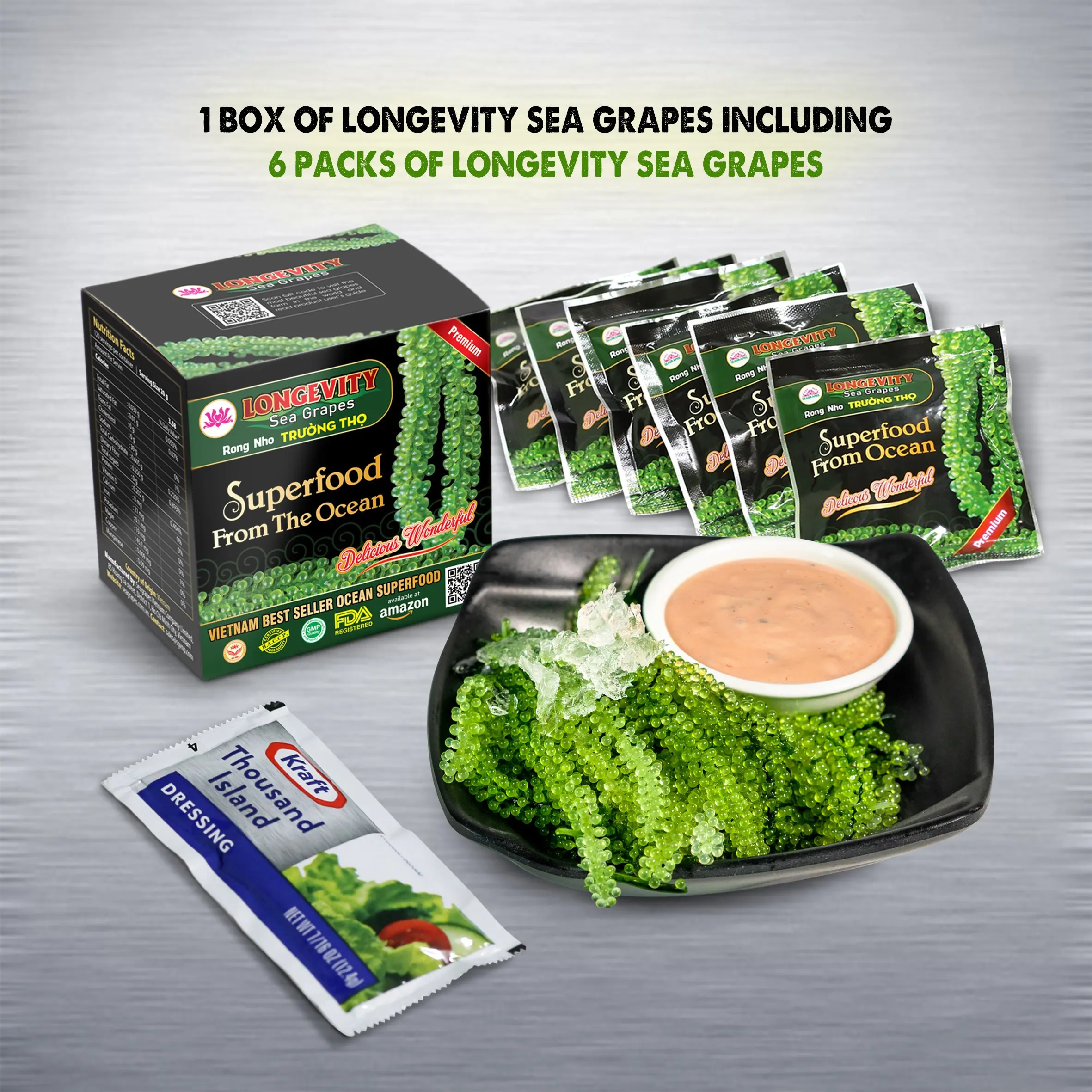 Laver Dried Premium Quality Longevity Dehydrated  Sea Grapes 1 Box 6 Packs