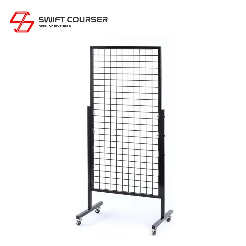 Wire mesh panel black metal rack floor bag grid spinner display for retail store