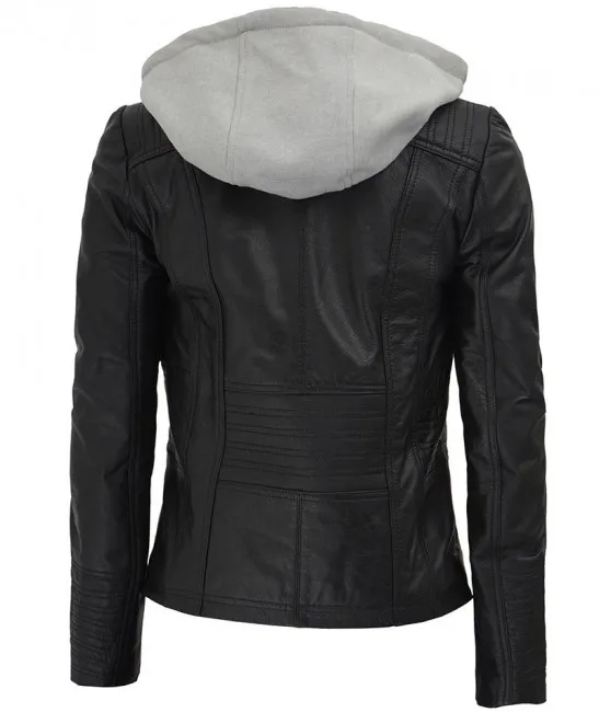 Leather Jacket Leatheryes Custom women Style Real Leather Jacket With Removable Hood