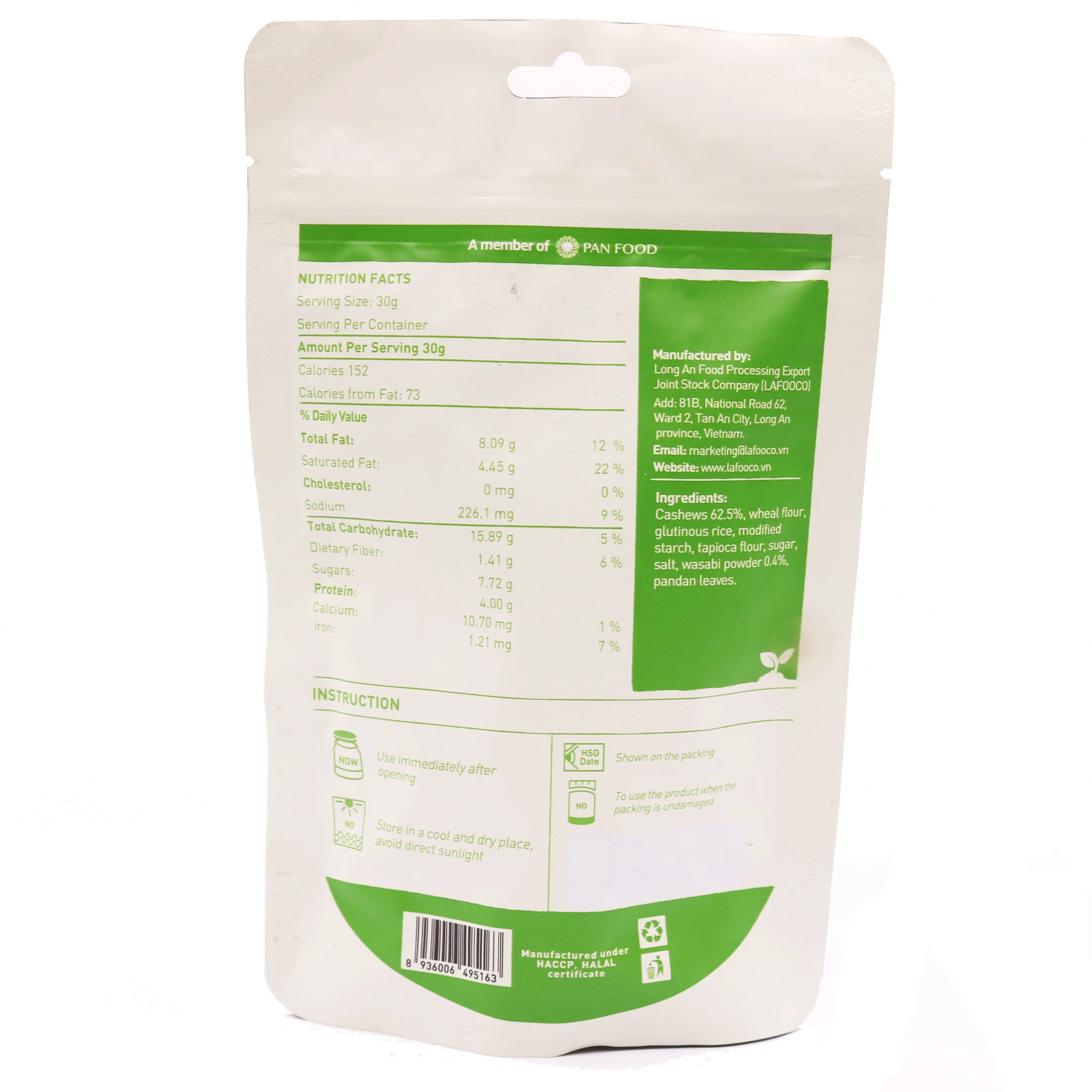 Орехи кешью с покрытием васаби 100 г пакет 100% происхождение Вьетнам натуральное Вкусное питание