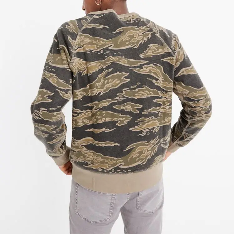french terry sweatshirt classic tiger-stripe camo crewneck pullover sweatshirt