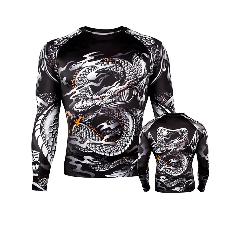 2023 Gym Wear Men Custom 3D Sublimation Print Gym Shirts Boxing Custom MMA Rashguard Men Custom Logo Gym Wear Tight Fitness Suit