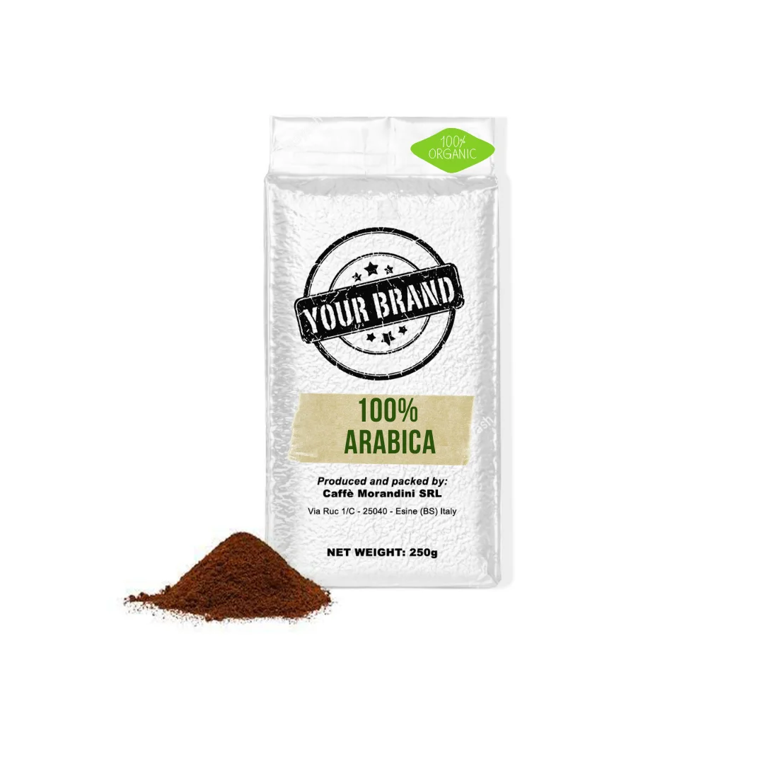 PRIVATE LABEL Premium quality Organic 100% Arabica made in Italy ground coffee moka 250g for retail