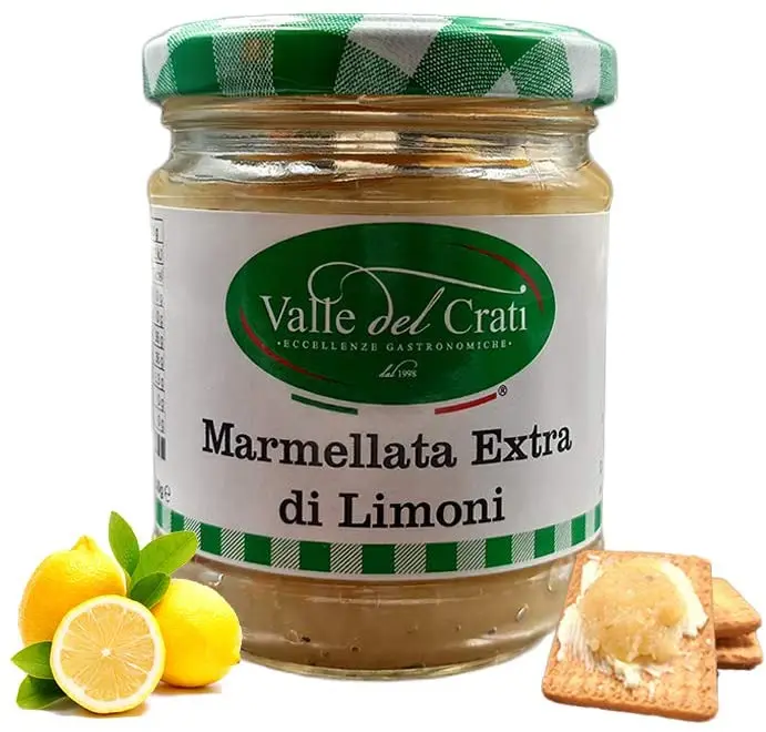100% Italian Lemon Extra Marmalade 66% Fruit with Peel and Pulp  | 100% Genuine Calabrian Lemons Marmalade | Glass Jar 200 Grams