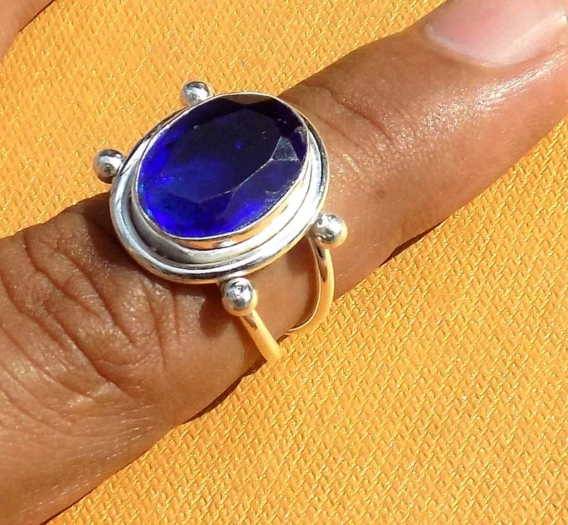 Aqua chalcedony gold plated bezel setting ring for unisex style