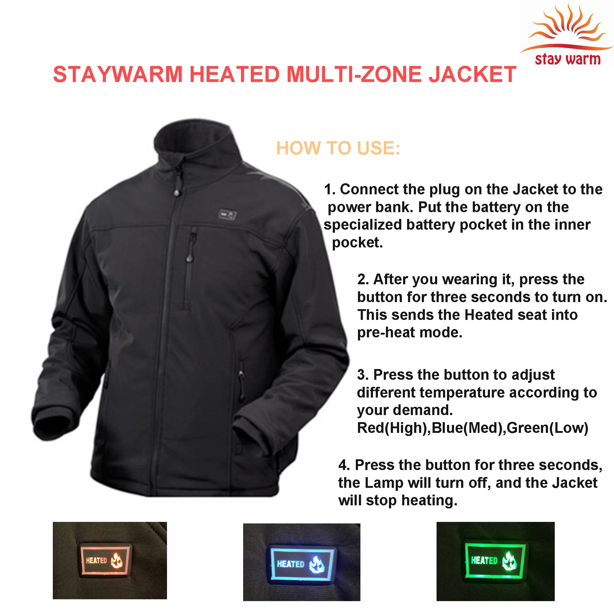 Для Взрослых Унисекс классическая мягкая ткань 5 В USB электрическая нагревательная куртка с 2 переключателями управления зонами 3 уровня нагрева